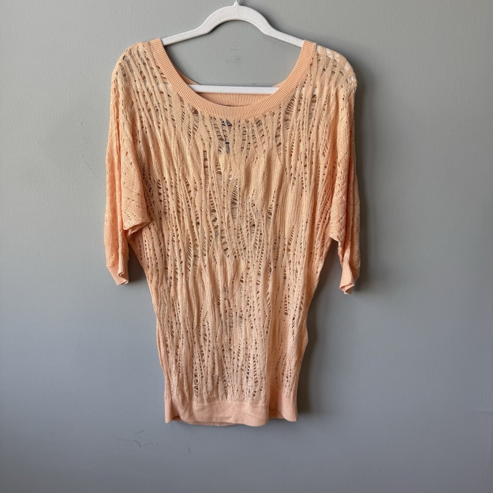 NWT Express Peach Open Knit Dolman Sleeve Sweater Top Sheer Y2K Style Size M